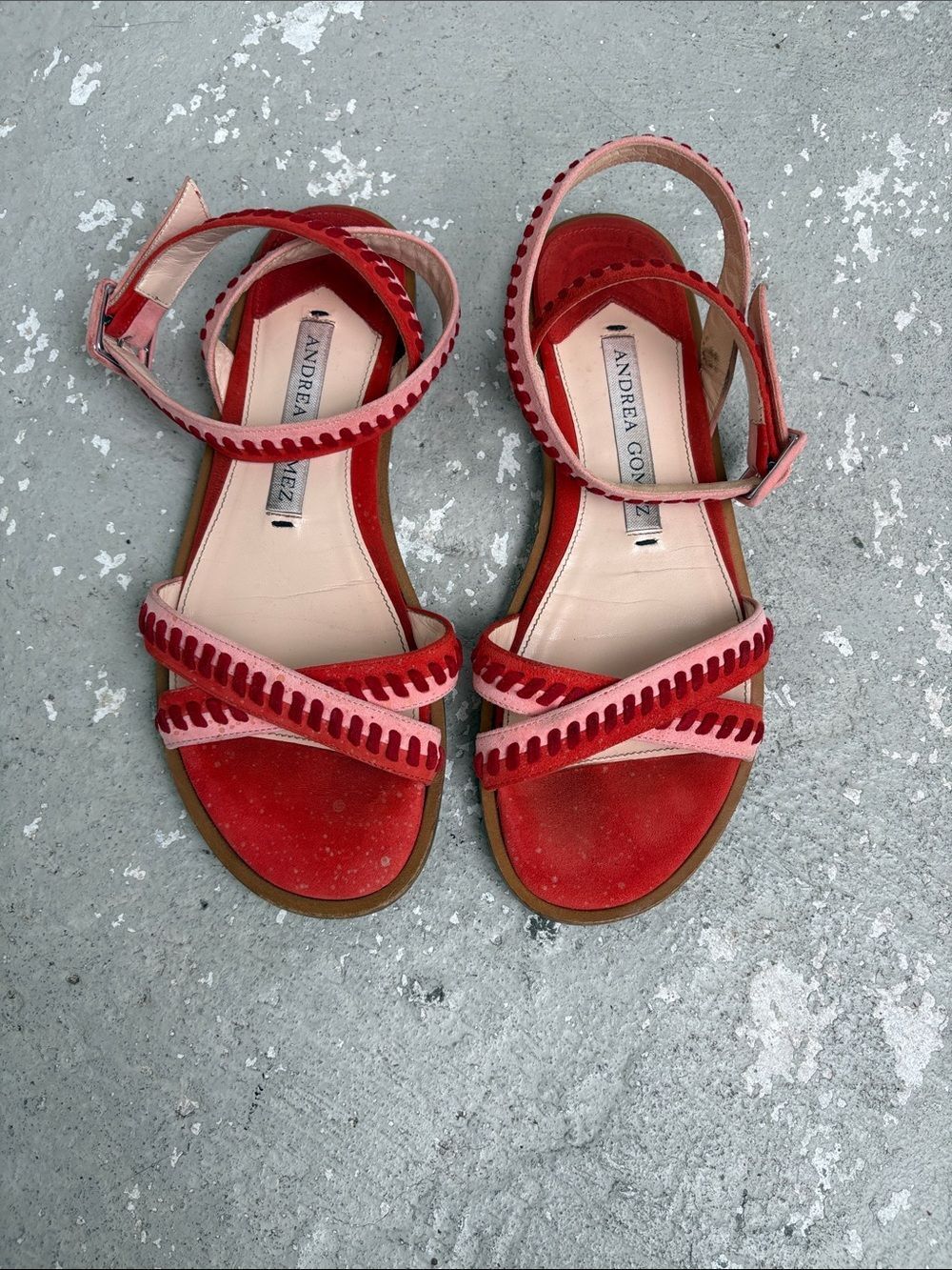 Andrea Gómez suede crisscross sandals